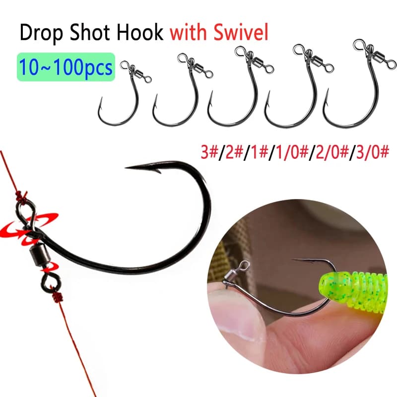 10 à 100 montages drop shot avec émerillon rapide - Hameçons acier carbone pour carpe perche black-bass