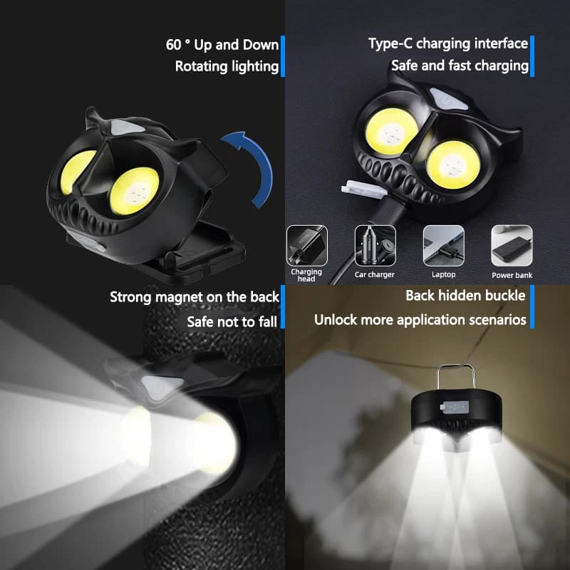 Lampe frontale LiitoKala Petite Chouette LH-208 209 compatible piles AAA pour randonnée et pêche légère