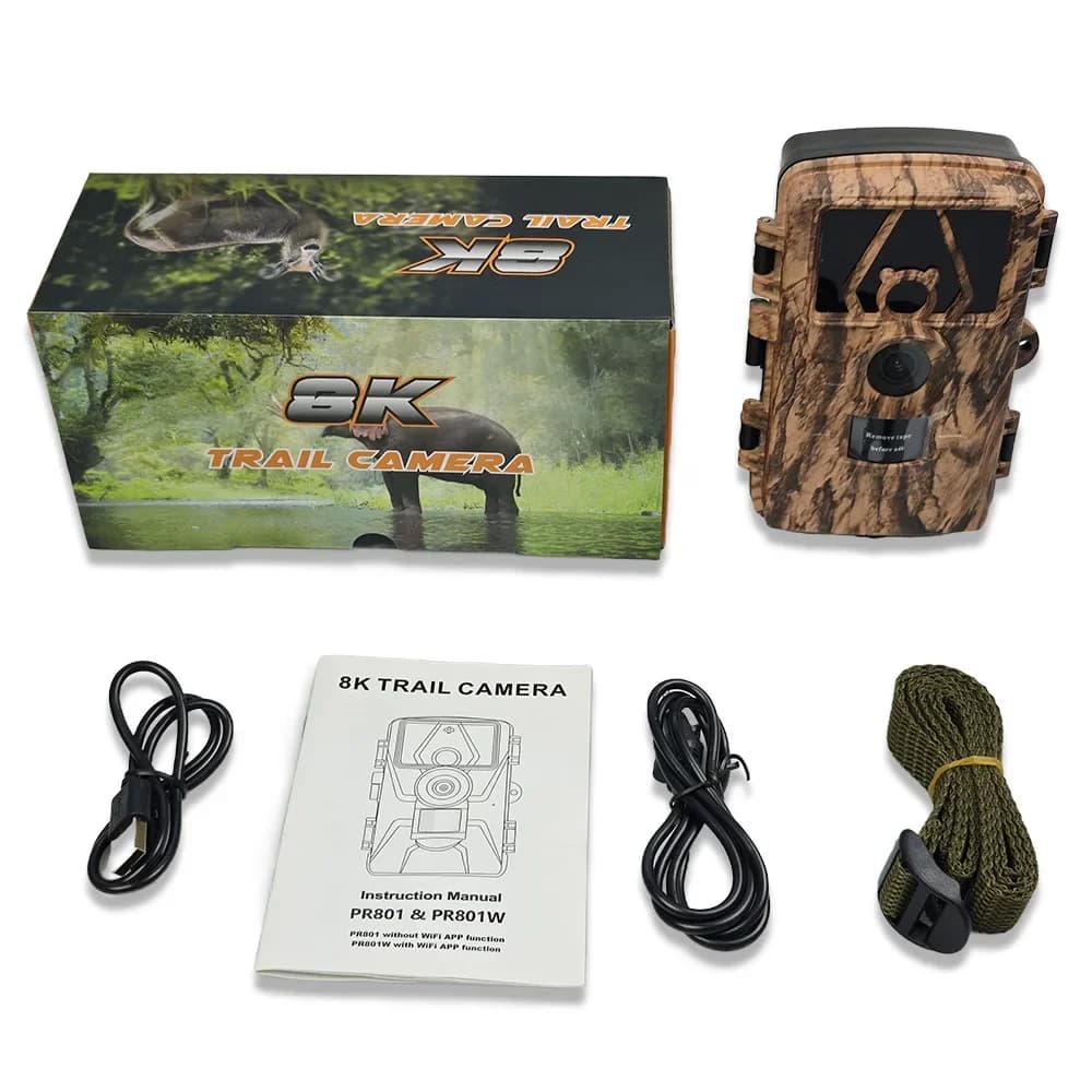 Caméra de chasse 8K WiFi PR801W 60MP étanche vision nocturne surveillance ferme application mobile