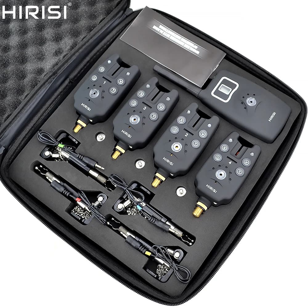 Alarme de touche sans fil 1+4 set avec 4 swingers lumineux en boîtier EVA pour pêche à la carpe