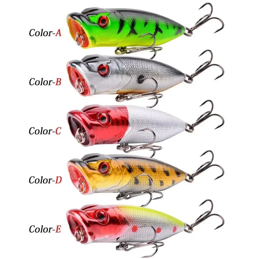 Leurre de pêche popper 7cm 12g pour carpe, appât topwater avec 2 hameçons triples, leurre dur crankbait wobbleur