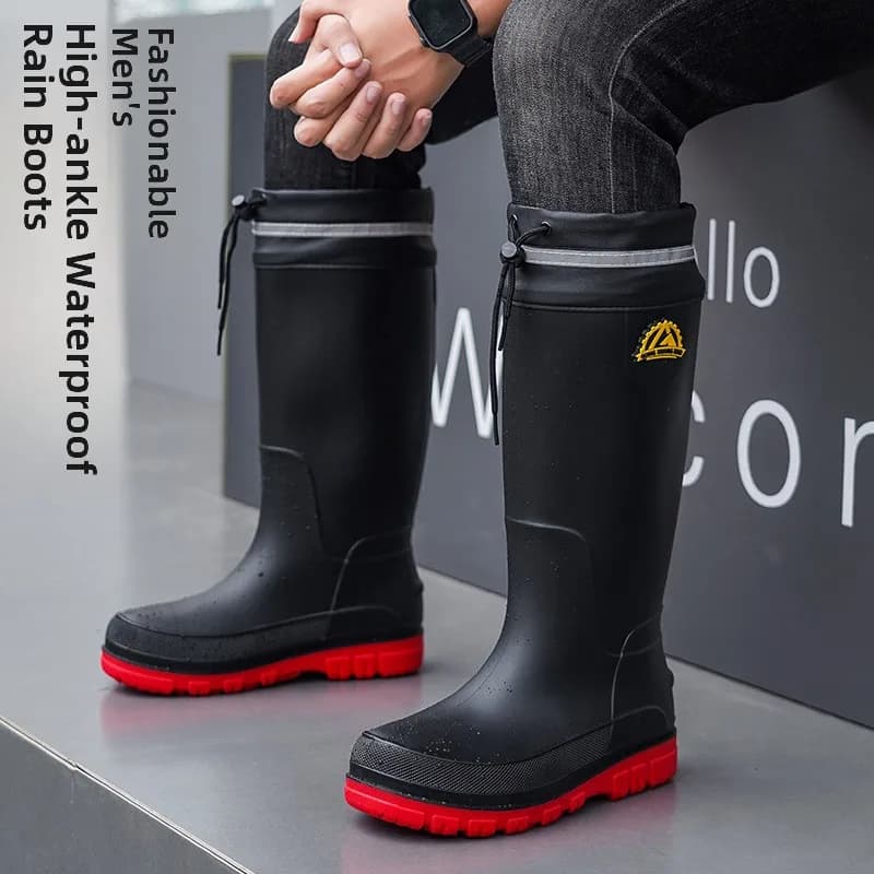 Bottes de pluie hautes imperméables antidérapantes pêche - Chaussures protection travail PVC bout rond