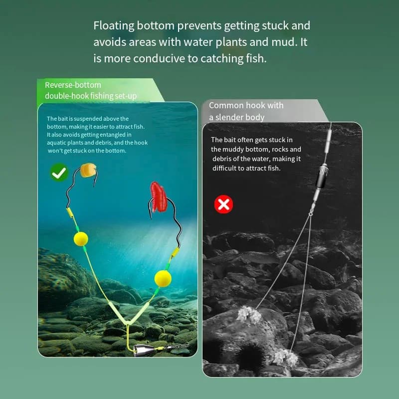Montage tout prêt avec double hameçon pour carpe - Équipement anti-fond prêt à pêcher