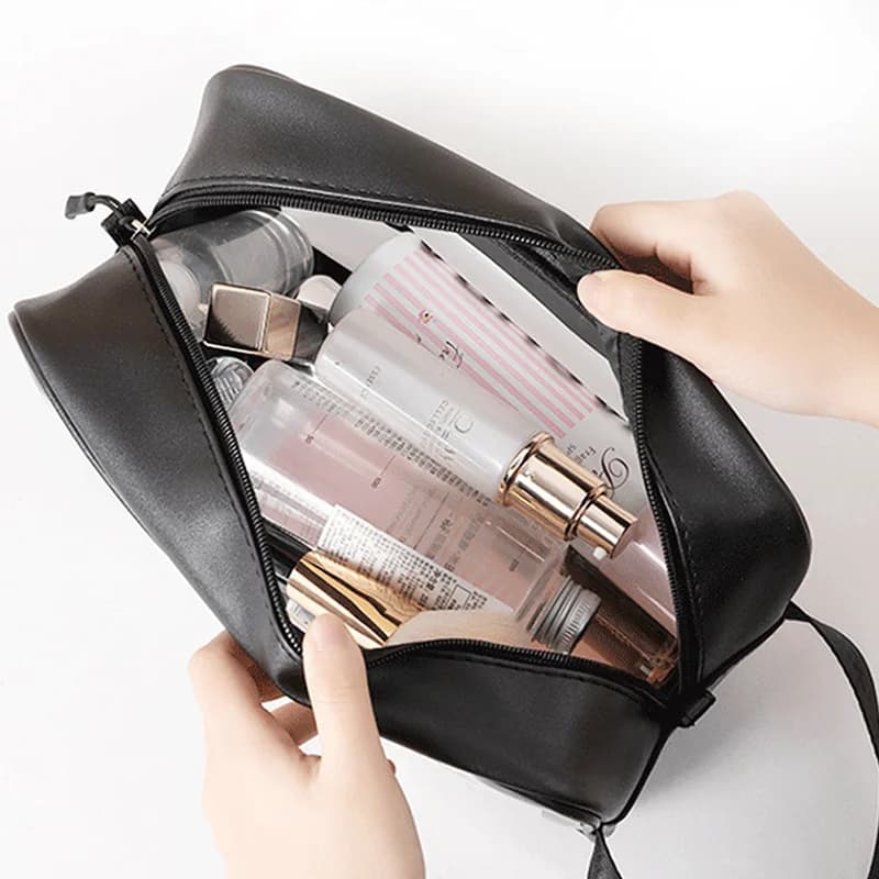 Trousse de toilette femme noire transparente étanche - grand organisateur cosmétiques voyage