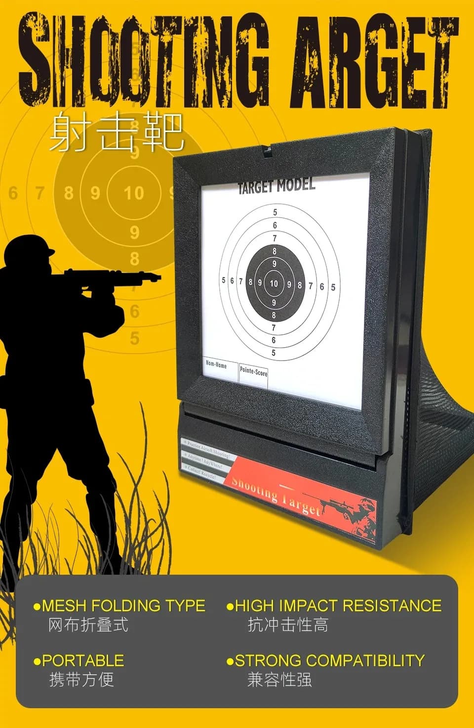 Cible airsoft avec filet piège support papier entraînement BB plombs intérieur extérieur qualité A