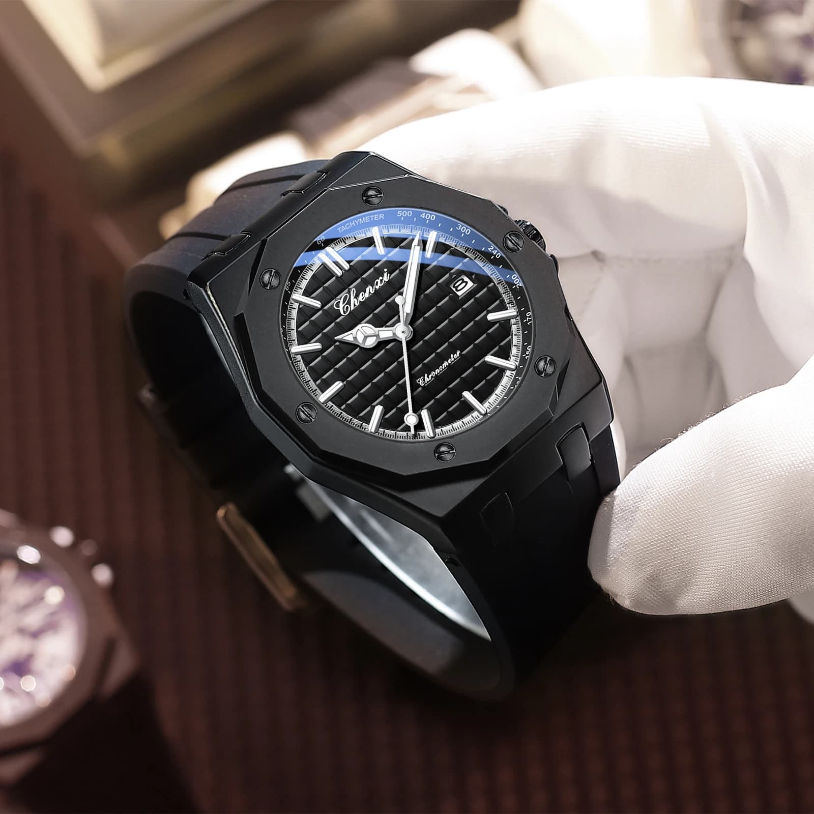 Montre homme CHENXI 8268 luxe étanche avec calendrier et éclairage nocturne - Cadeau élégant texture silicone