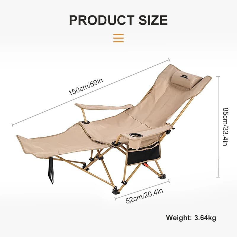 Chaise de camping BRS 2-en-1 inclinable légère pliante avec dossier et repose-pieds réglables plage