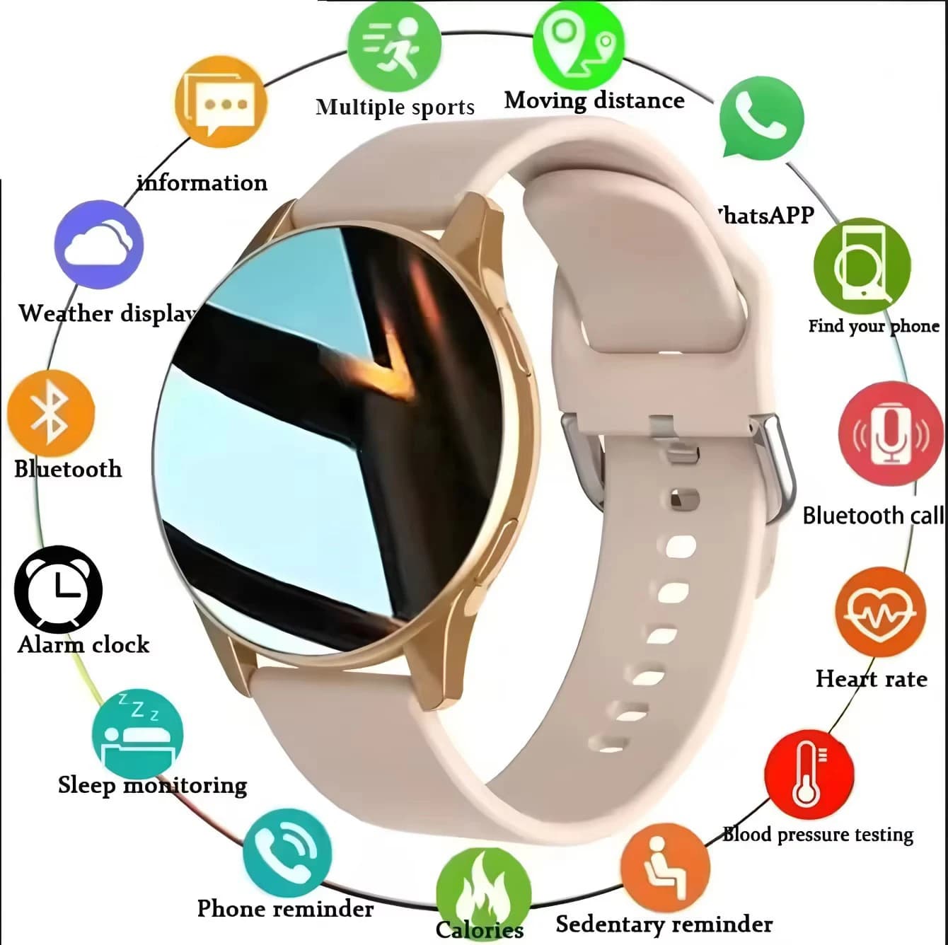 Smartwatch femme avec appels Bluetooth et monitoring tension artérielle - Montre pêche étanche