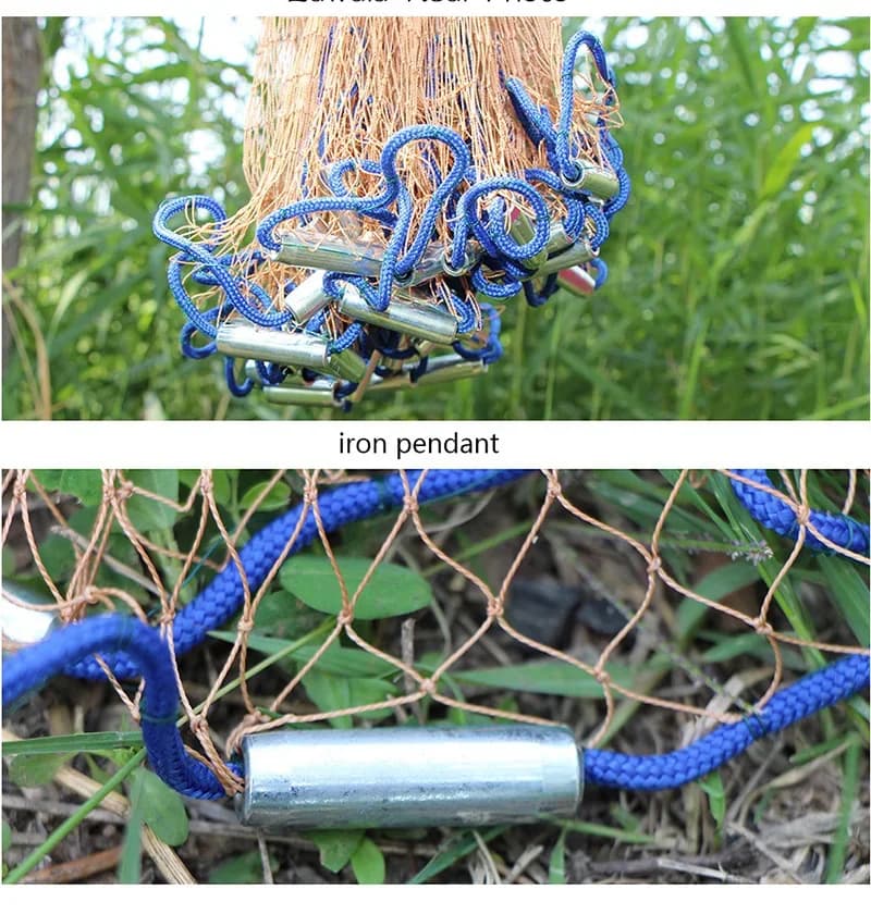 Filet de pêche lancé à main Lawaia avec plombs acier, multifilament et monofilament pour captures en extérieur