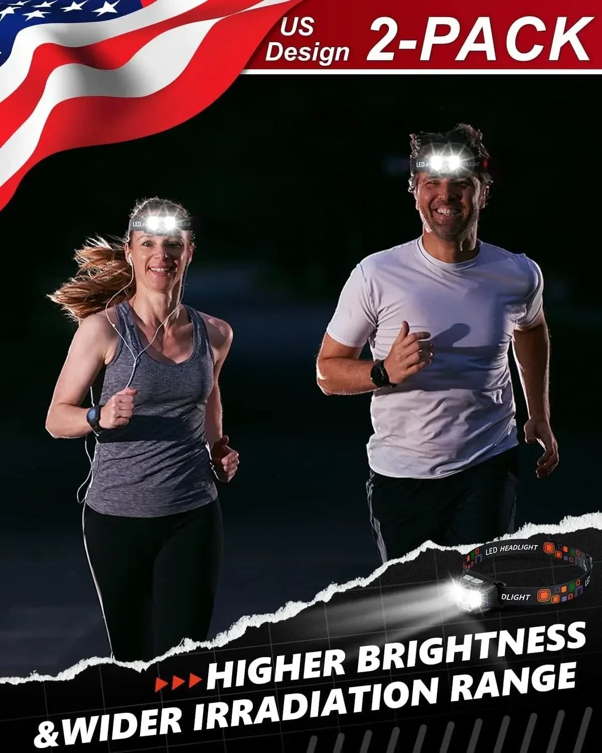 Frontale rechargeable 1200 lumen détecteur de mouvement pour pêche, running et cyclisme étanche