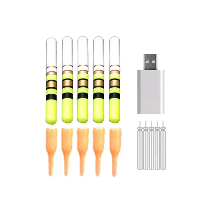 5 bâtons lumineux avec piles rechargeables CR322 - Chargeur inclus - Accessoire pêche nocturne étanche J552