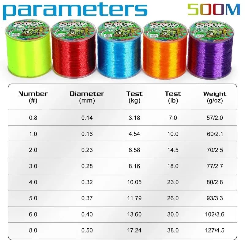 Ligne de pêche Sougayilang 500M nylon 5 couleurs 0.14-0.50mm - Super résistance pour carpe et sports extérieurs