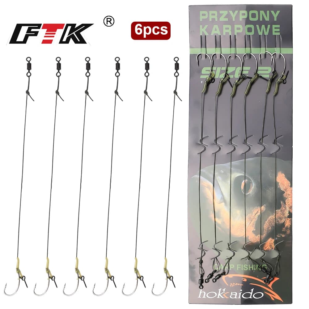 Hameçons FTK pour pêche de la carpe avec vis à appâts - 6 pièces courbées robustes