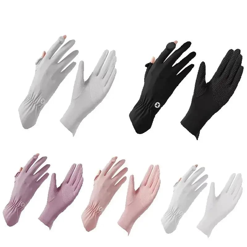 Gants été fraîcheur UV conduite vélo pêche - Soie glacée respirante tactile élastique protection solaire