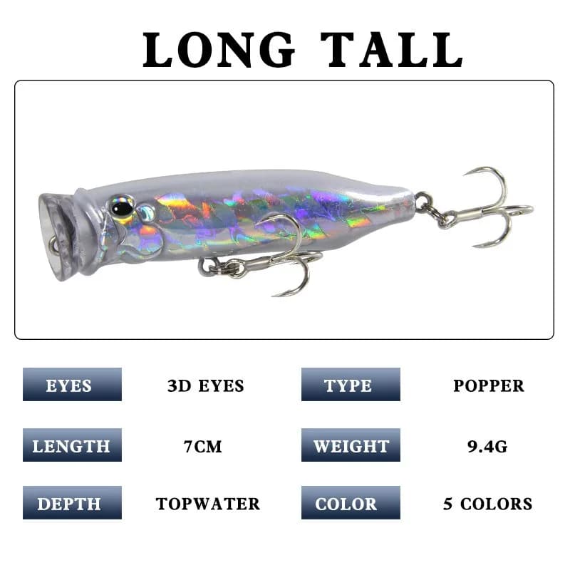 Leurre Popper Topwater 7cm 9.4g - Nouveau Leurres Dur Appât Crankbait pour la Pêche de la Perche