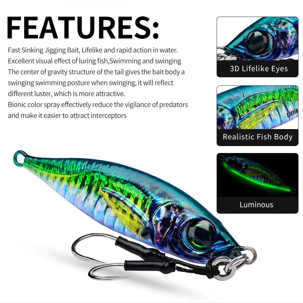 Leurres métalliques luminescents PRO BEROS 7-80g pour pêche lente au thon et mérou en mer