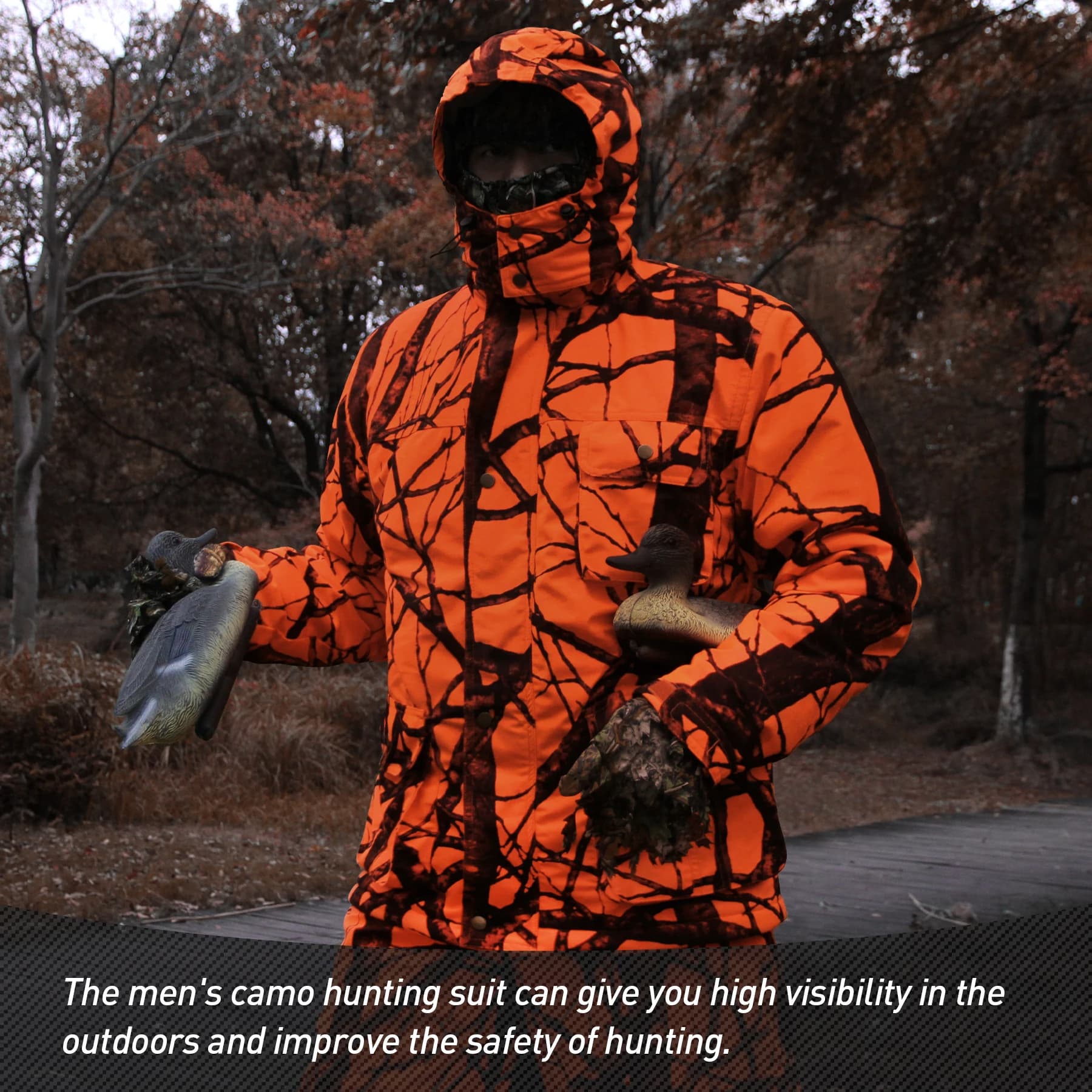 Veste de chasse camouflage orange homme - Vêtement pêche extérieur - Hoodie coupe-vent tactique automne hiver