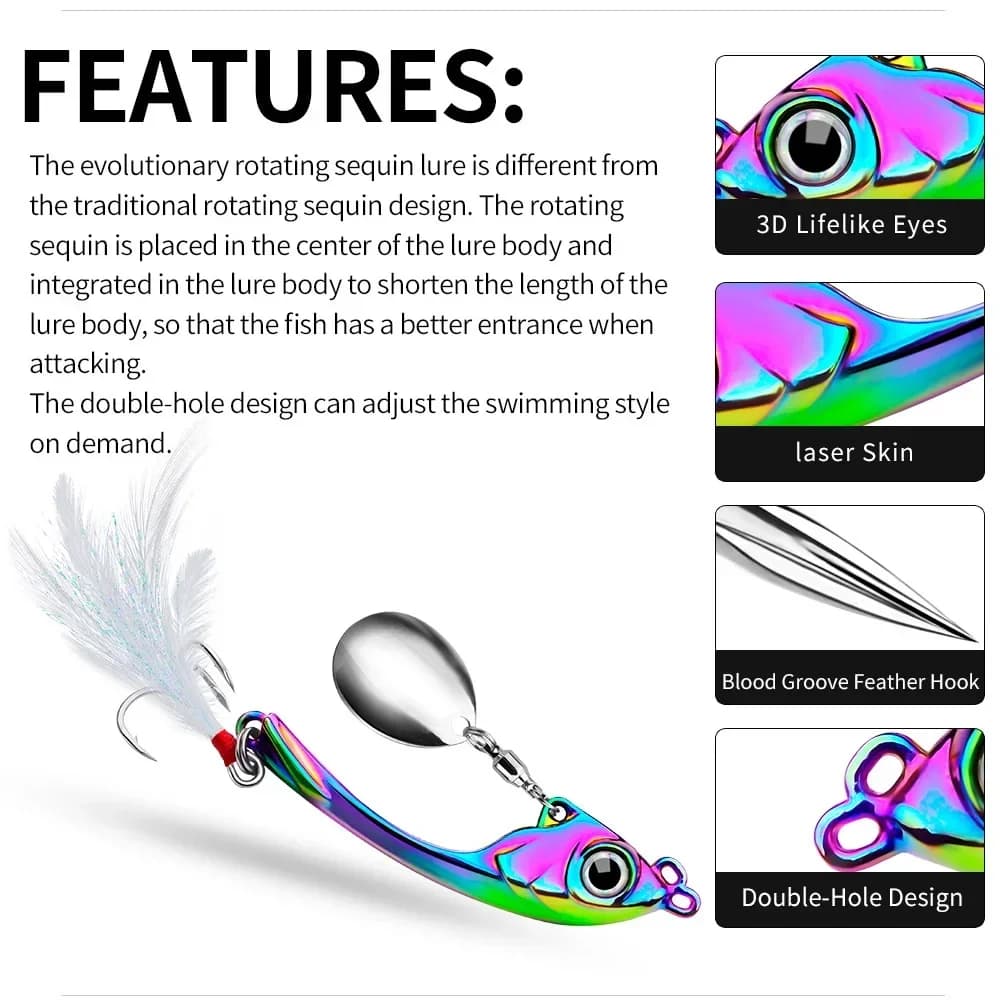 Spinner Bait métallique 7g à 15g avec paillettes pour pêche du brochet et black bass