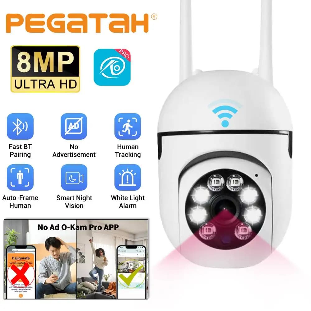 Caméra surveillance wifi O-Kam pro 8MP - Détection humaine zoom 4x alarme lumineuse sans pub application