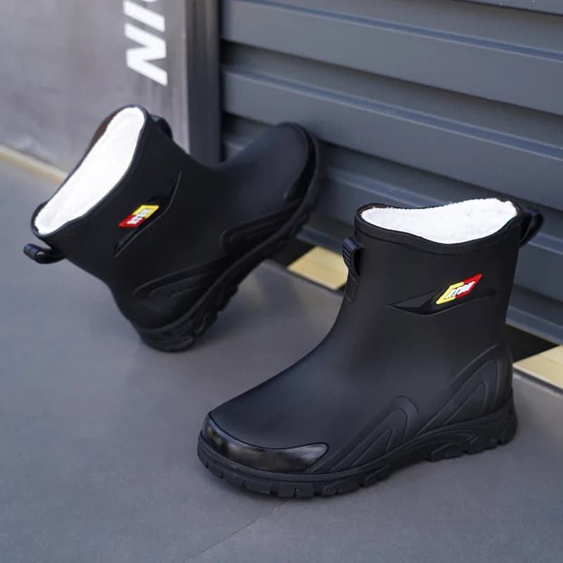 Bottes de travail mi-mollet polaire homme imperméables antidérapantes pêche PVC
