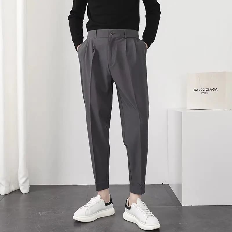 Pantalon casual homme taille élastique style coréen slim pêche élégante streetwear