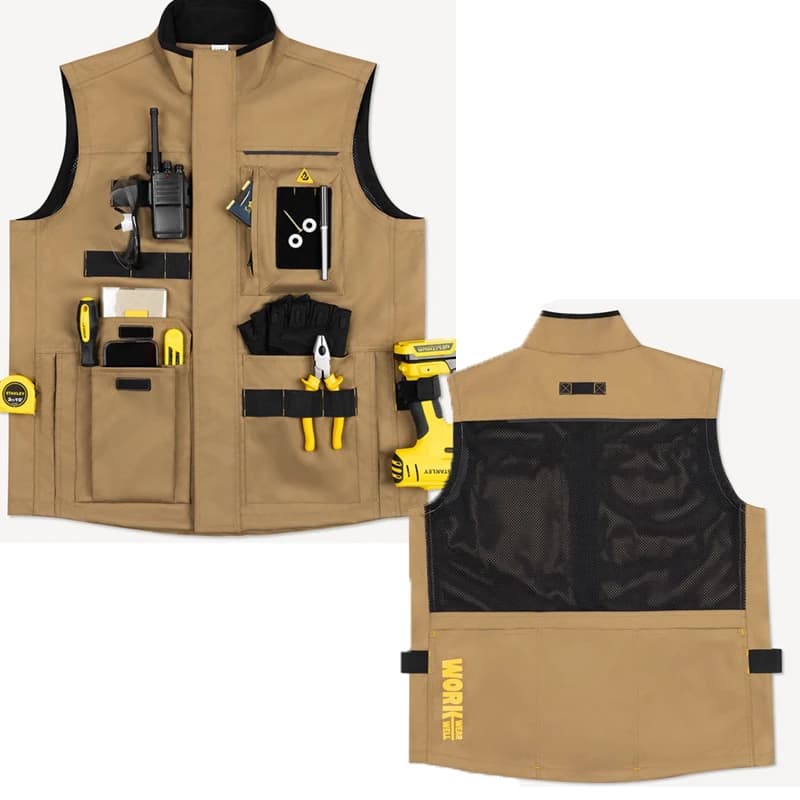 Veste de travail cargo pêche avec multiples poches pour outils, veste technique extérieur pêcheur