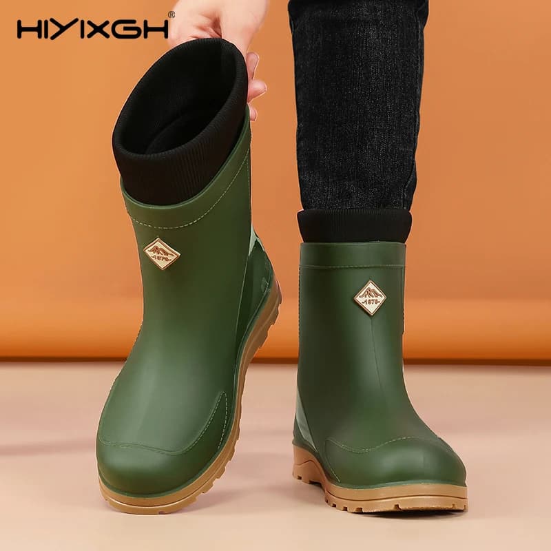 Bottes mi-mollet pêche 2026 antidérapantes - Chaussures travail extérieur semelle épaisse pour pêcheur