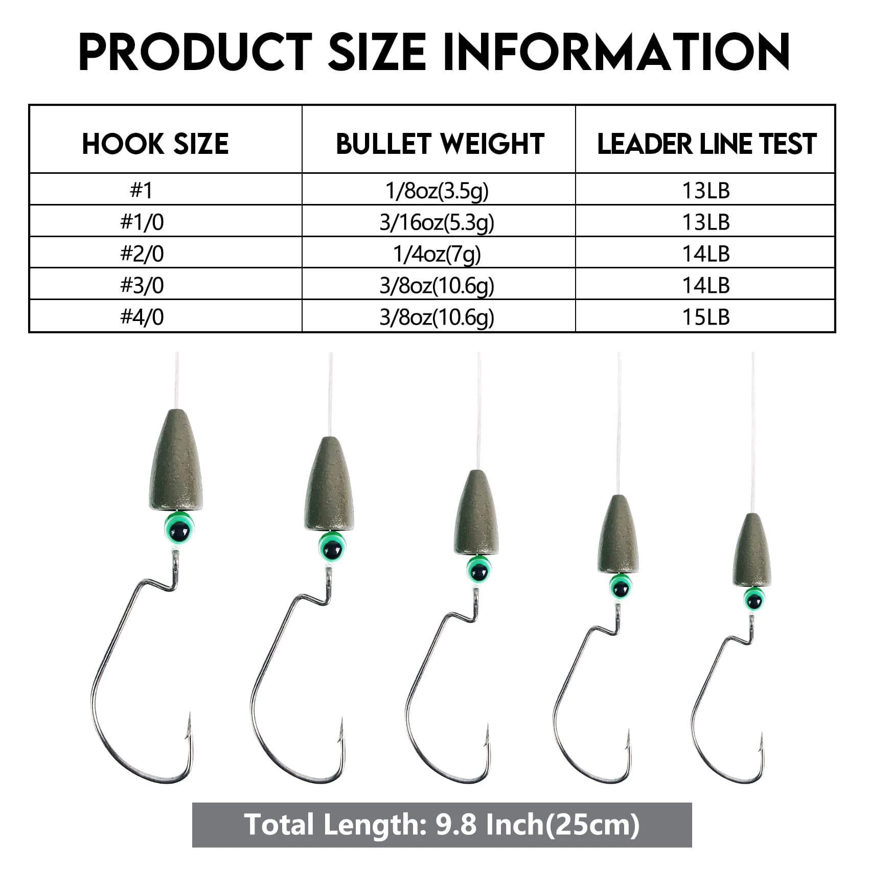 Set de 5 Texas Rigs pré-montés Eupheng pour pêche du black bass - hameçons et plombs inclus
