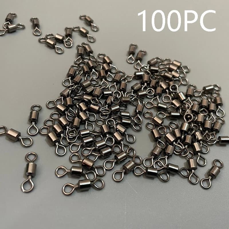 100 pièces émerillons de pêche en acier inoxydable pour carpe, accessoires montage leurres et hameçons avec anneaux solides