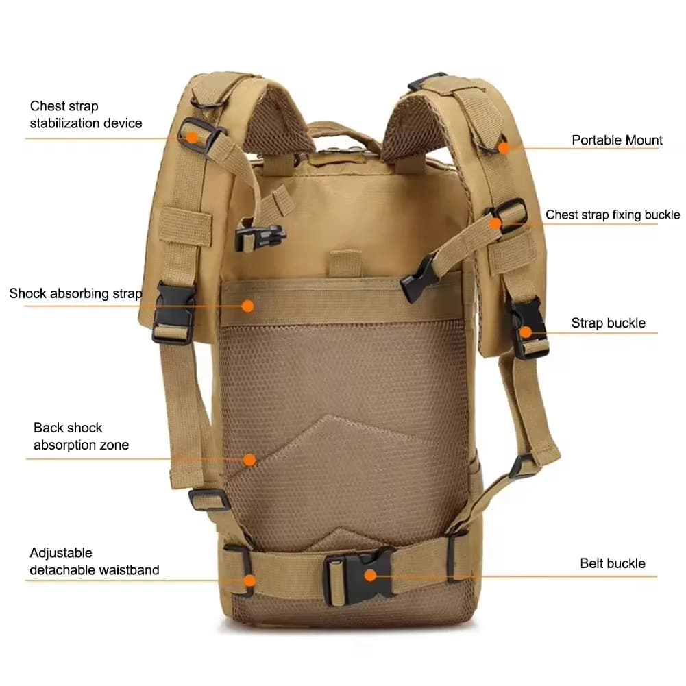 Sac à dos tactique pêche camouflage randonnée chasse 3 compartiments nylon équipement extérieur