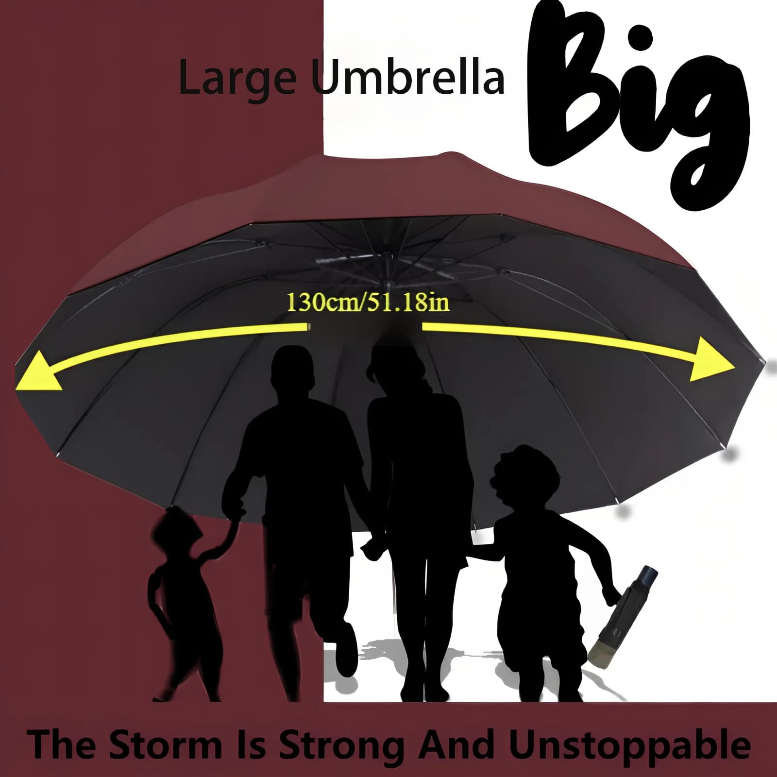 Parapluie triple pliage extra large 130cm - Protection pluie, vent et UV optimale pour pêcheurs