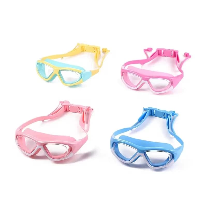 Lunettes natation enfants grand cadre HD étanches anti-buée bouchons d'oreilles intégrés piscine