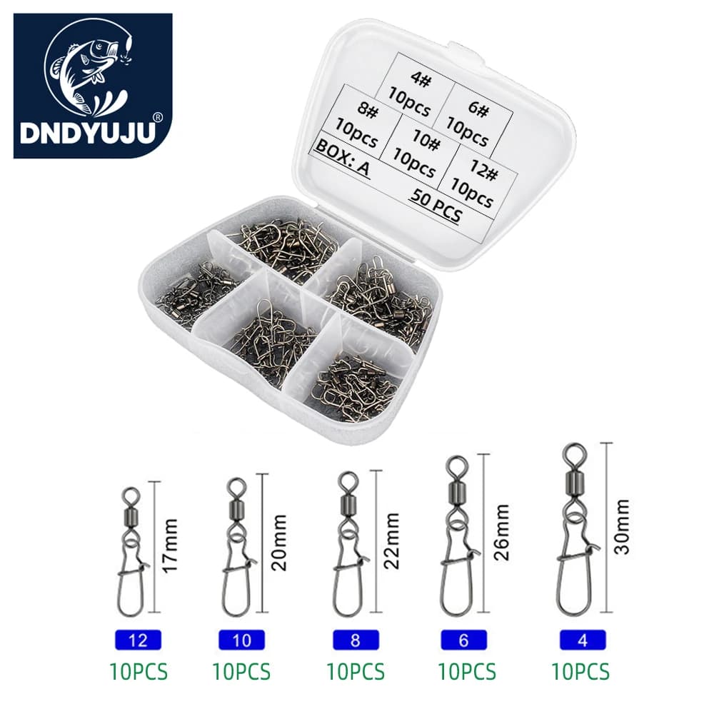 50 connecteurs fishing DNDYUJU acier inox avec roulement à billes pour leurres hooks