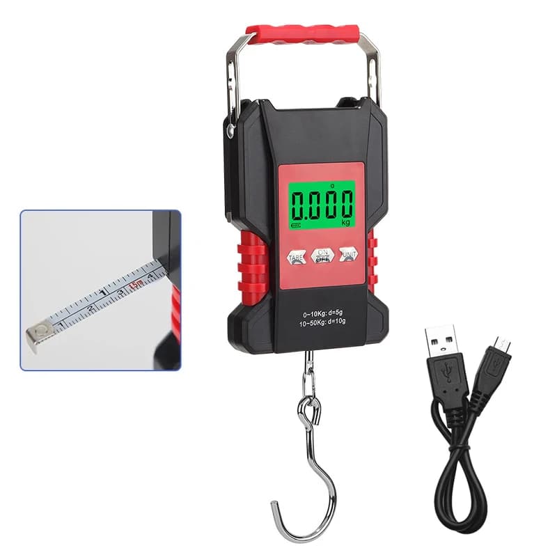 Balance à crochet numérique 50kg étanche - Pêche avec ruban 1.5m et recharge USB LCD