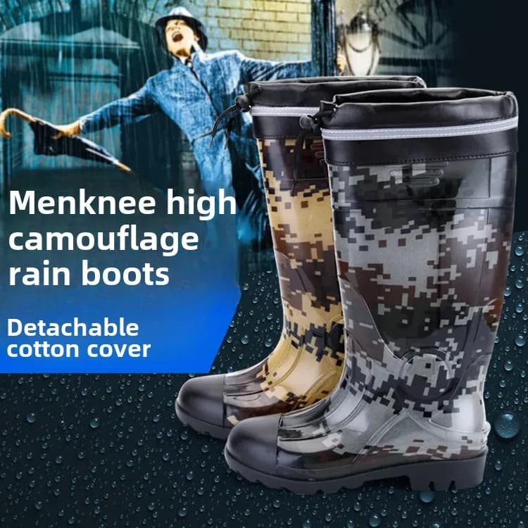 Bottes de pluie épaisses camouflage sécurité mines - Chaussures caoutchouc qualité supérieure tube long