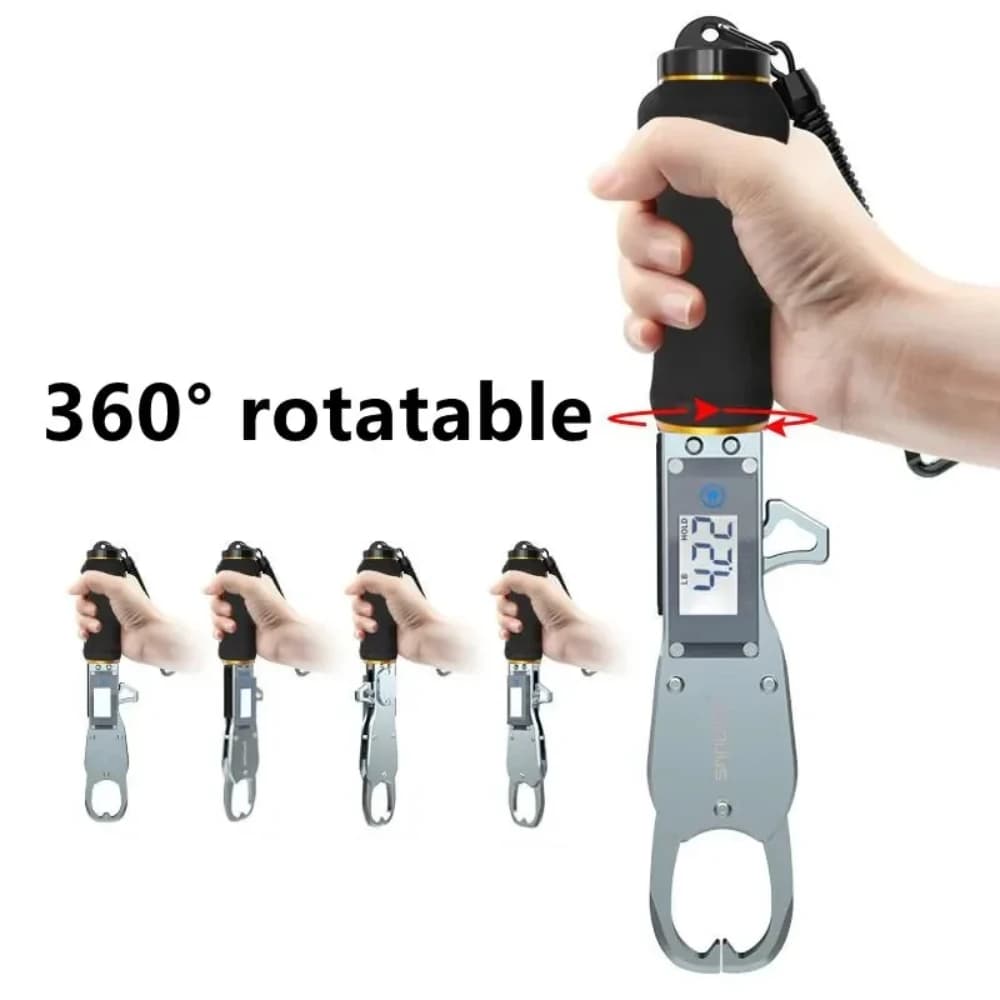Pince à brochet rotative 360° SANLIKE avec peson digital, poignée EVA antidérapante et sécurité aimant pêche