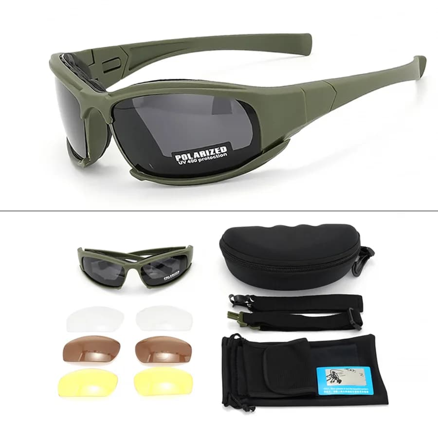 Lunettes tactiques 2025 4 lentilles - Protection polarisée pour pêche, vélo et sports outdoor