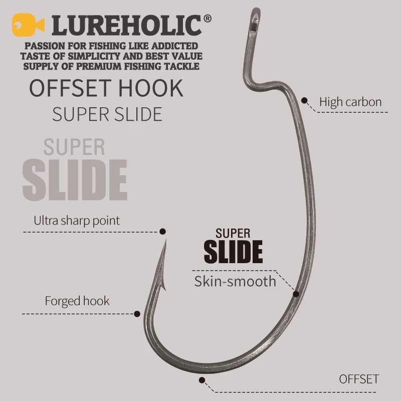 Hameçon offset PTFE Super Slide pour leurres souples Texas rig et drop shot en acier inoxydable