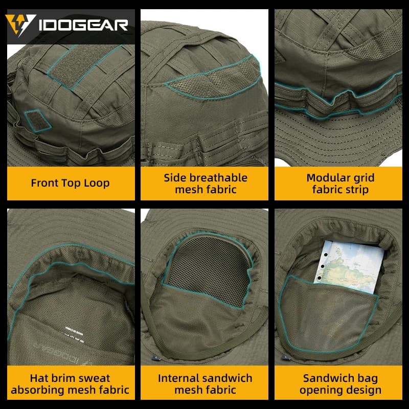 Chapeau boonie tactique IDOGEAR ajustable respirant pêche chasse protection solaire jungle