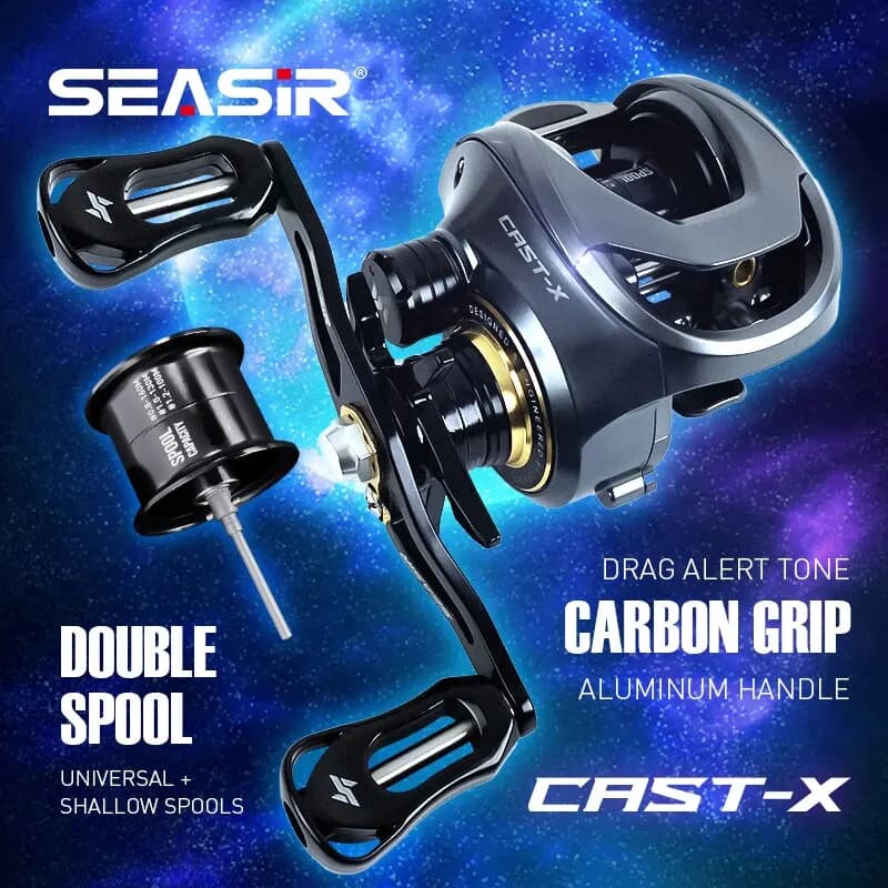 Moulinet baitcasting SEASIR Cast-X BFS 7.3:1 pour pêche micro en eau douce et mer