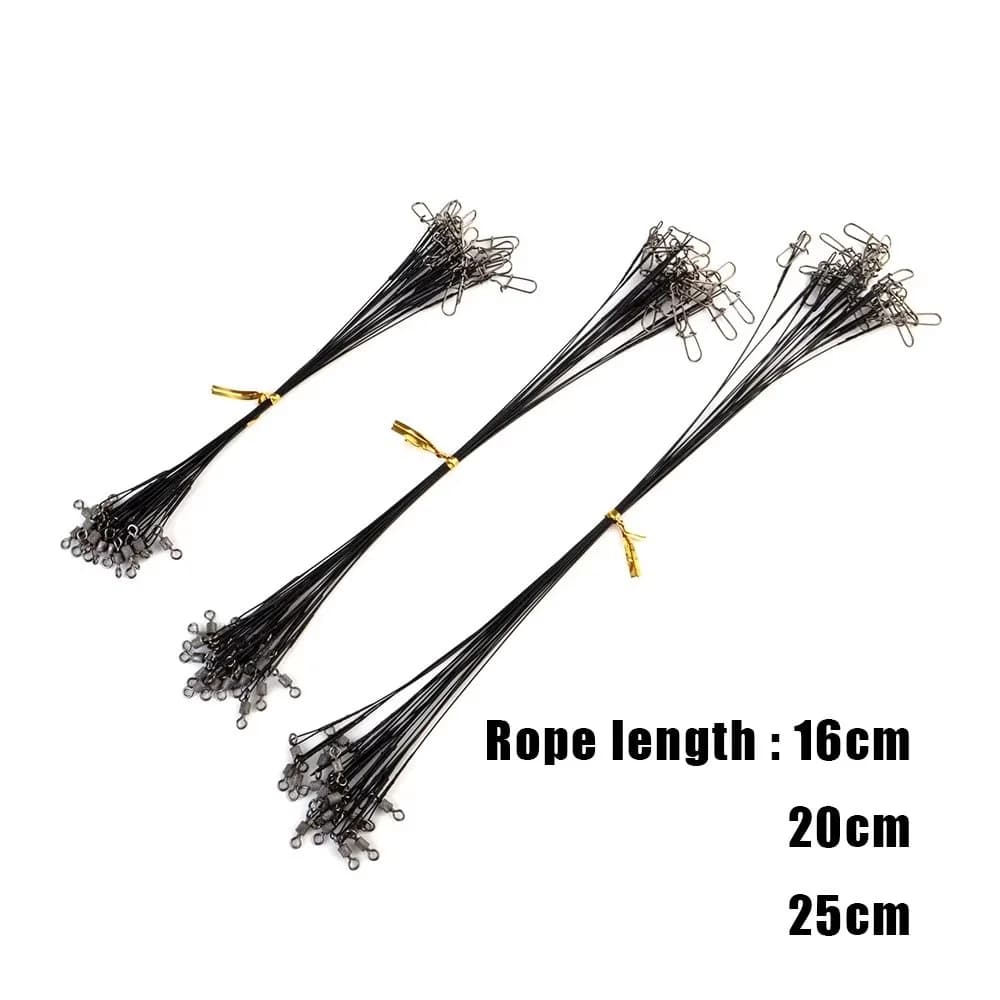Leash anti-morsure acier 50LB pour pêche du brochet et du black-bass, avec émerillon 16 20 25 cm