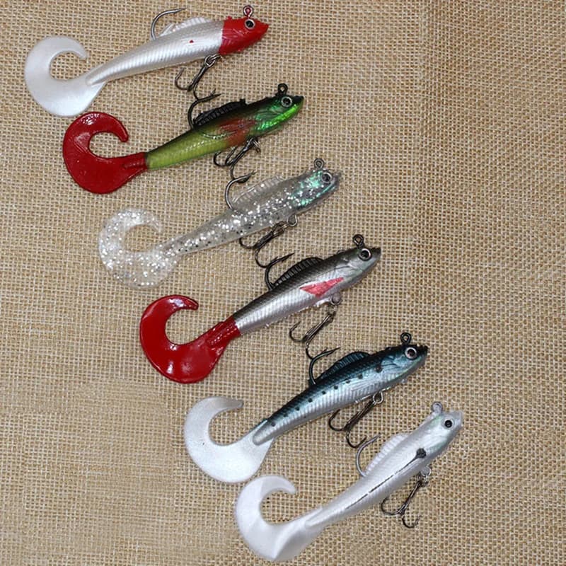 Leurre souple 6 pièces Swim Tail pour bar et carpe - Appât artificiel silicone wobblers pêche