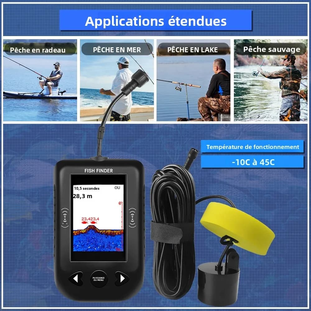 Sonar portable Erchang XF03 détecteur poissons 100m profondeur échosondeur pêche lac mer leurres