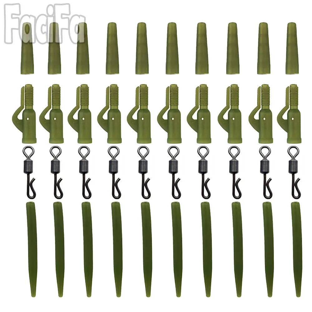 10 sets accessoires carpe avec lead clip, swivels anti-tangle et manchons caoutchouc pour montages