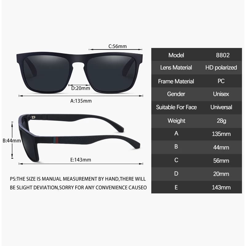 Lunettes de soleil vintage polarisées Fashion Square pour pêche et conduite - Homme Femme UV400