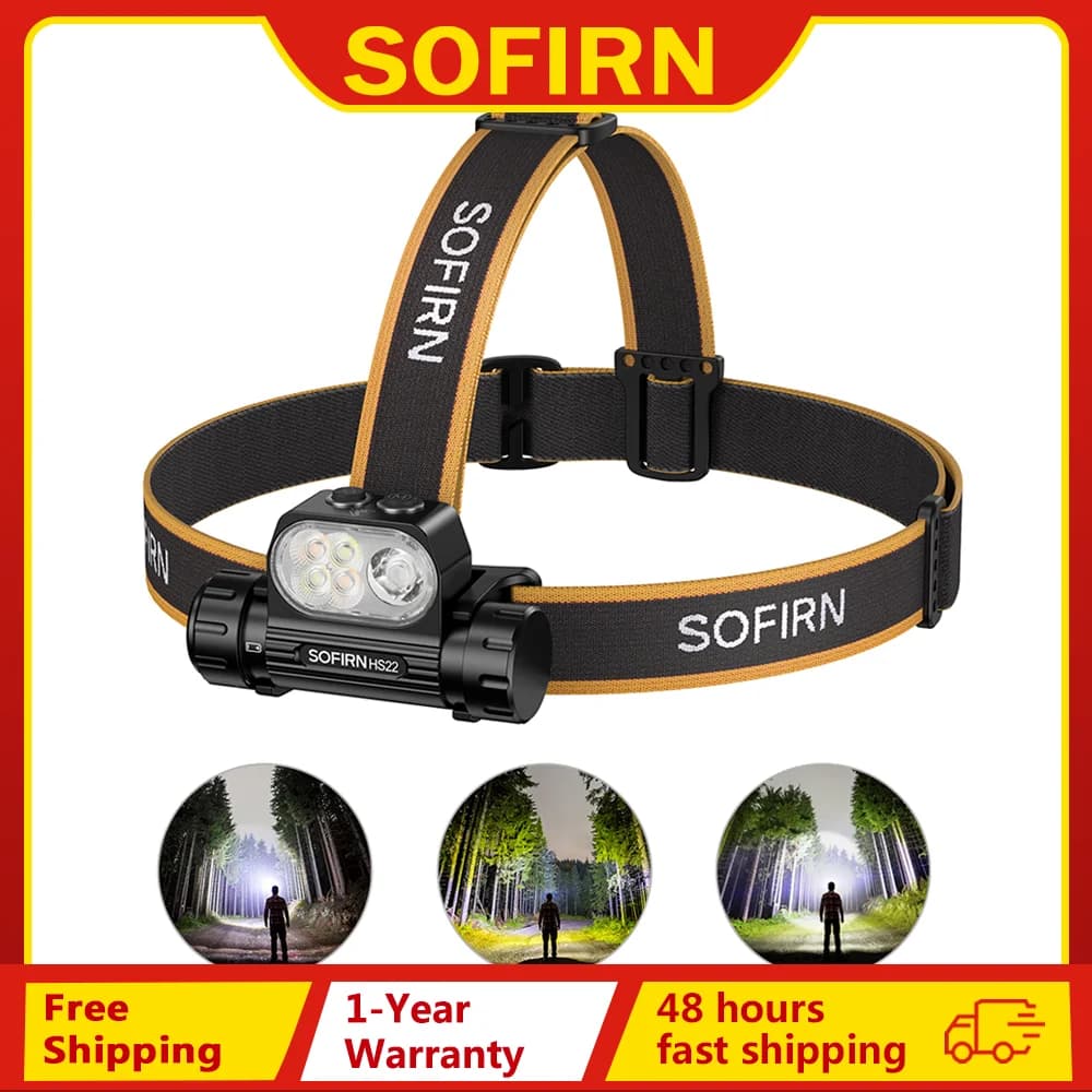 Lampe frontale SOFIRN HS22 2500lm avec réglage continu de température de couleur pour pêche technique nocturne