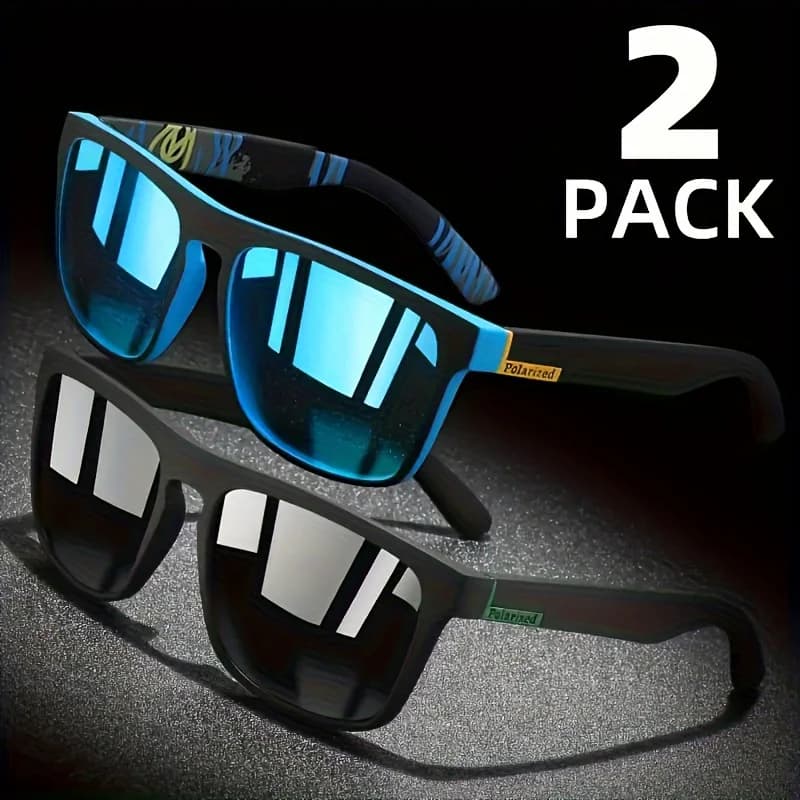 Lot 2 paires lunettes carrées polarisées pêche - Anti-éblouissement été vacances voyage conduite