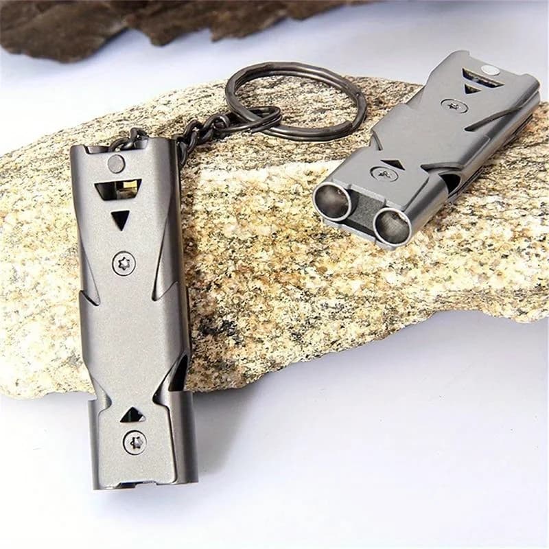Sifflet inox double tube sauvetage urgence SOS porte-clés pour randonnée camping pêche survie