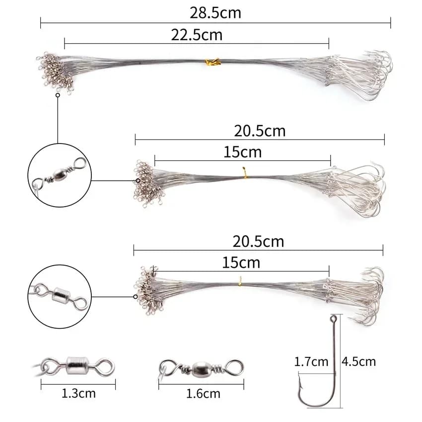 Leurre anti-morsure acier 15cm avec émerillon et hameçon pour ligne de pêche carnassier