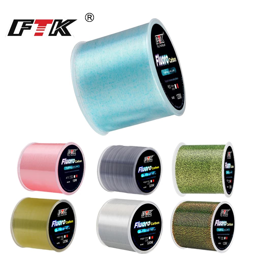 Ligne de Pêche Fluorocarbone Invisible FTK 120m, Très Haute Résistance 4.13-34.32LB pour Traque des Carnassiers